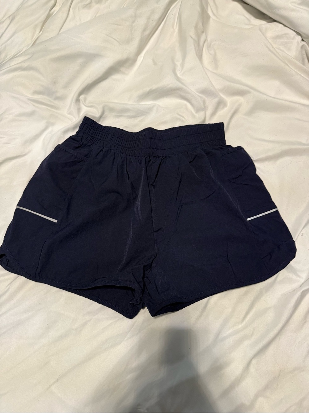 Navy Athletic Running Shorts with Reflective Trim